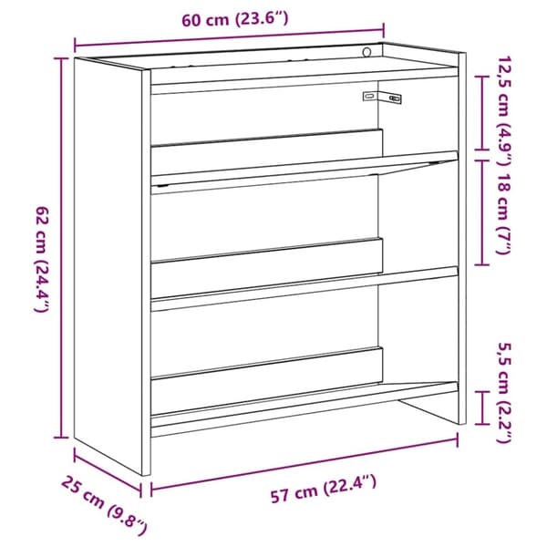 vidaXL Kenkäteline musta 60x25x62 cm tekninen puu