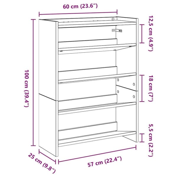 vidaXL skoreol 60x25x81 cm konstrueret træ grå sonoma-eg
