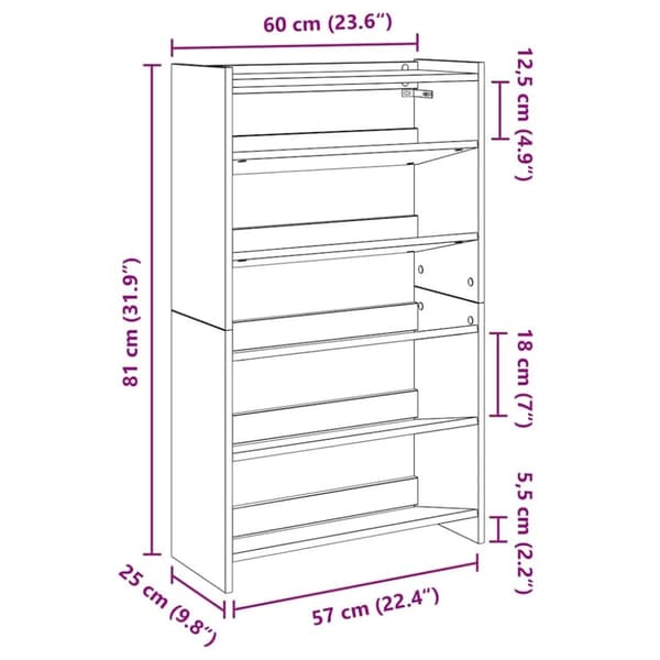 vidaXL skoreol 60x25x100 cm konstrueret træ grå sonoma-eg