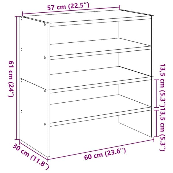 vidaXL Skostativer 2 stk stablebar sonoma eik 60x30x30,5 cm