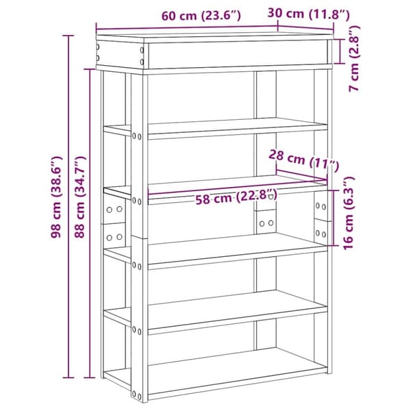 vidaXL Kenkäteline musta 60x30x98 cm tekninen puu