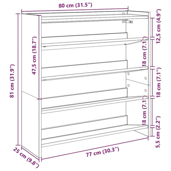 vidaXL skoreol 80x25x81 cm konstrueret træ sonoma-eg