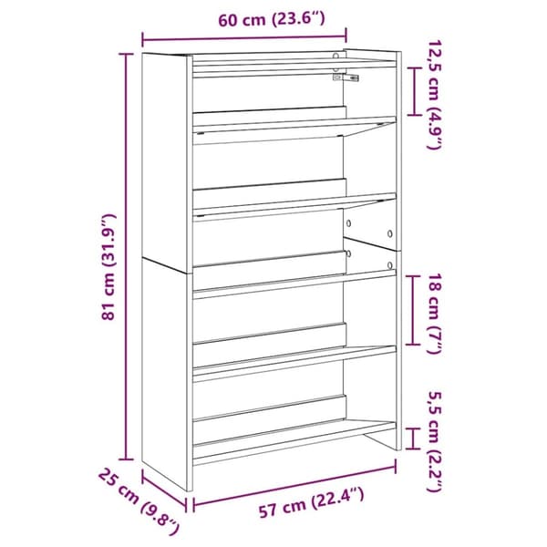 vidaXL Skohylle brun eik 60x25x100 cm konstruert tre