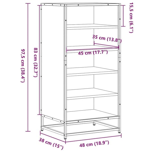 vidaXL skostativ 48x38x97,5 cm konstrueret træ røget egetræsfarve