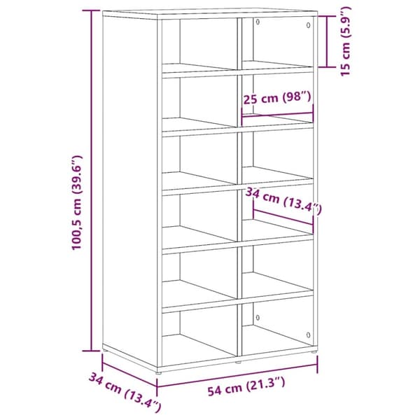 vidaXL Skohylle gammelt tre 54x34x100,5 cm konstruert tre