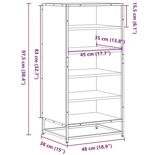 vidaXL Kenkäteline sonoma-tammi 48x38x97,5 cm tekninen puu