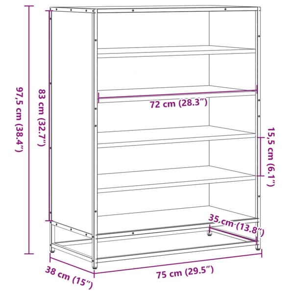 vidaXL Skoskap svart 75x38x97,5 cm konstruert tre og metall