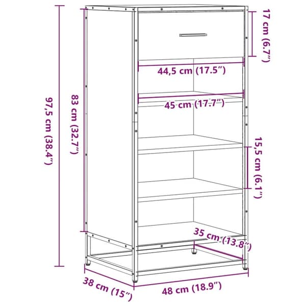 vidaXL Skohylle røkt eik 48x38x97,5 cm konstruert tre