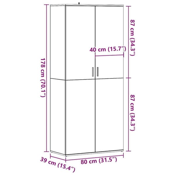 vidaXL Skoskap artisan eik 80x39x178 cm konstruert tre