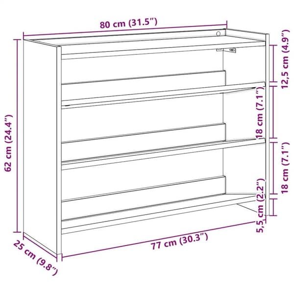 vidaXL Skohylle brun eik 80x25x62 cm konstruert tre
