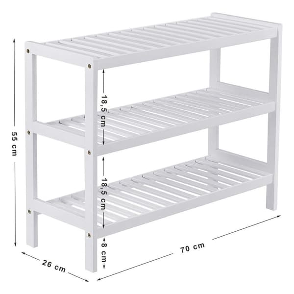 3-lagers skoställ i vit bambu - L70 cm