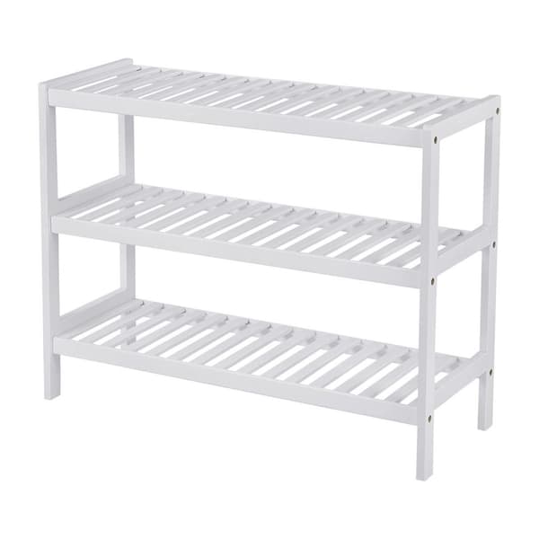 3-lagers skoställ i vit bambu - L70 cm