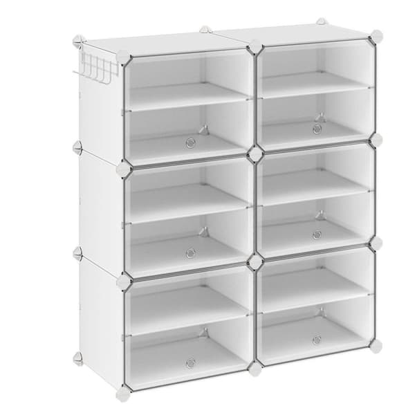 Skoskåp med 6 vita flikar - L82 cm