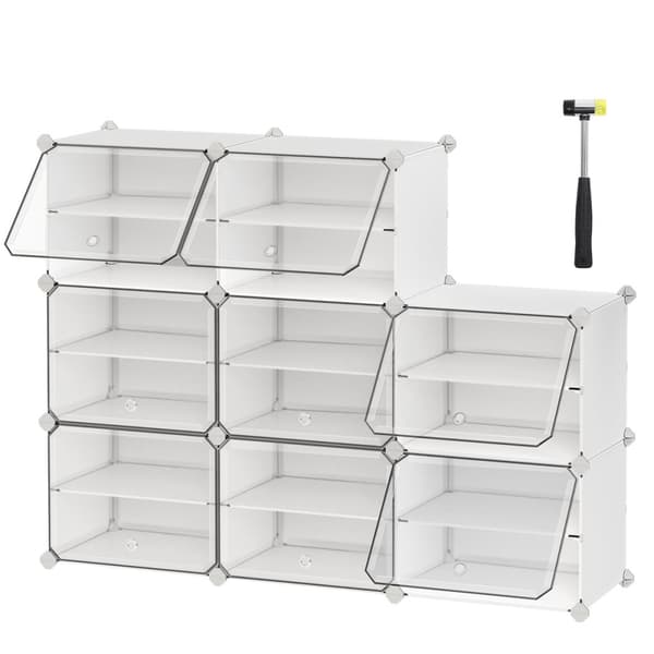 Skoskåp med 8 vita blad - L122 cm