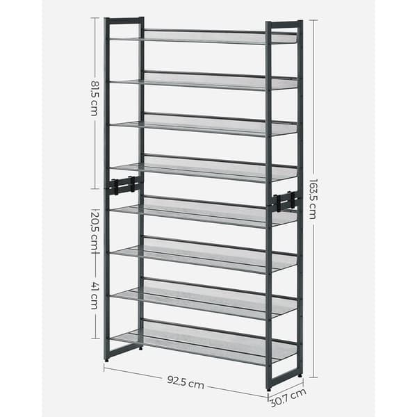 Etagère à chaussures 8 niveaux en métal noir - H163,4 cm