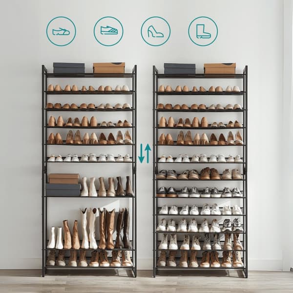 Etagère à chaussures 12 niveaux en métal noir - H221,4 cm