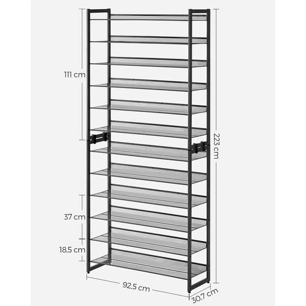 Etagère à chaussures 12 niveaux en métal noir - H221,4 cm