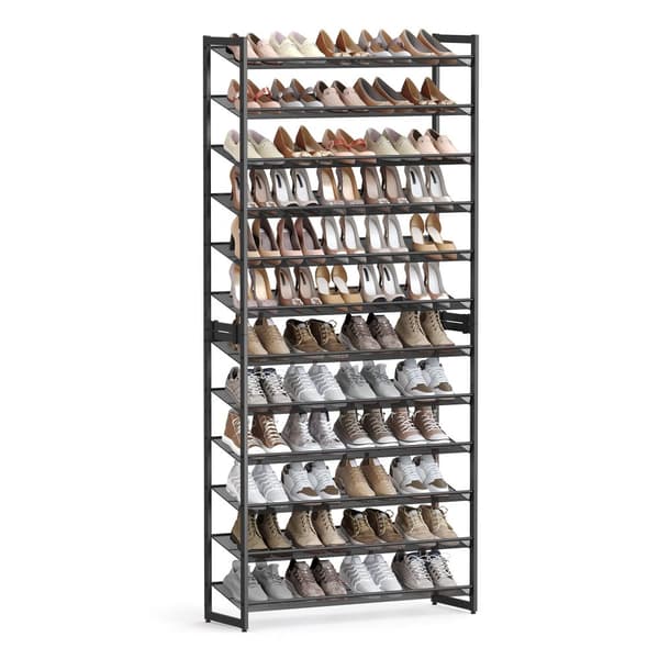 Etagère à chaussures 12 niveaux en métal noir - H221,4 cm