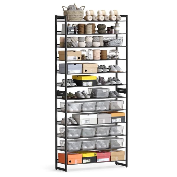 Etagère à chaussures 12 niveaux en métal noir - H221,4 cm