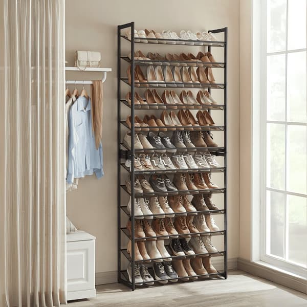 Etagère à chaussures 12 niveaux en métal noir - H221,4 cm
