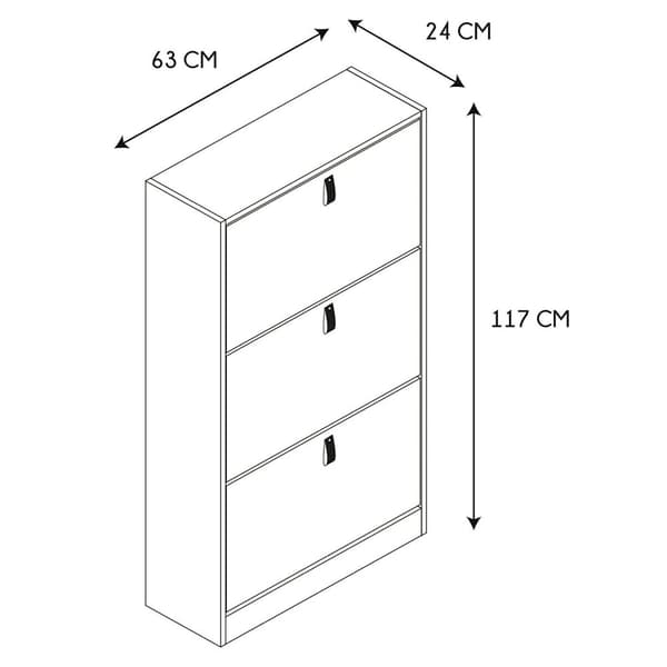 Skoskåp med 3 nedfällbara lådor - L63cm