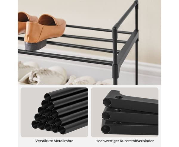 Rootz 3-lags skostativ - Stabelbar skoholder - Metalskohylde - Sort - 30 cm x 116 cm x 55 cm - Letvægts - Nem montering