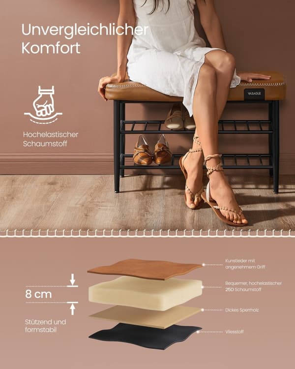 Rootz EKHO Collection - Kenkäpenkki - Entryway Järjestäjä - Karamelliruskea - 30cm x 80cm x 50cm - 6,3kg