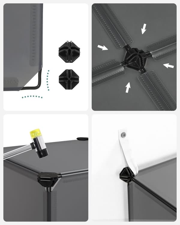 Rootz DIY skostativ med 16 terninger - Organizer - Opbevaringsløsning - Grå - PP plastmateriale - 123 cm x 31 cm x 123 cm - Nem montering