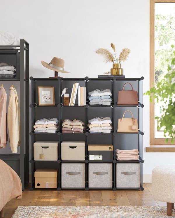 Rootz DIY skostativ med 16 terninger - Organizer - Opbevaringsløsning - Grå - PP plastmateriale - 123 cm x 31 cm x 123 cm - Nem montering