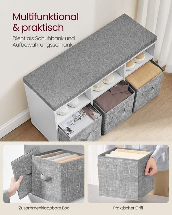 Rootz skobænk med 6 rum - Skostativ - Skoopbevaring - Spånplademateriale - 30,3 cm x 87 cm x 48 cm