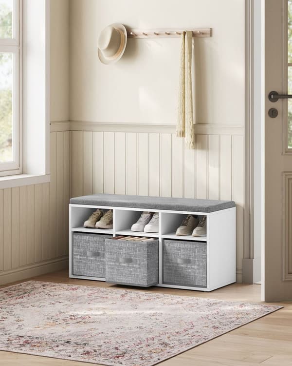 Rootz skobænk med 6 rum - Skostativ - Skoopbevaring - Spånplademateriale - 30,3 cm x 87 cm x 48 cm