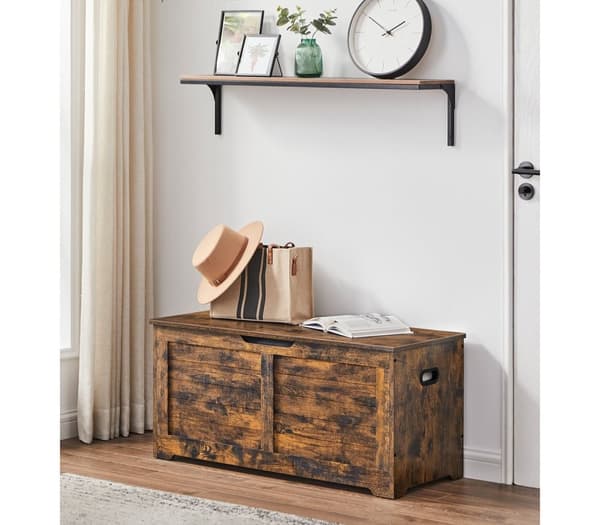 Rootz-kenkäpenkki kannella - Vintage Ruskea kenkäteline - Säilytys ottomaanit - Lastulevy materiaali - 40cm x 100cm x 46cm - Staattinen kuorma 136kg