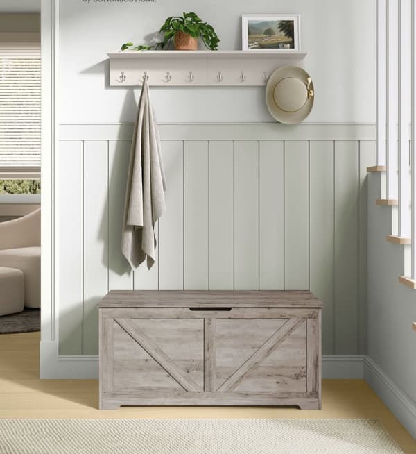 Rootz Skobänk med förvaring - Entrébänk - Skoställ - Spånskivamaterial - 40 cm x 100 cm x 46 cm - Greige fläckig - 136 kg Lastkapacitet
