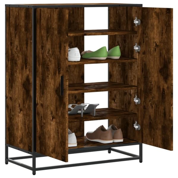 Skoskåp rökfärgad ek 75x38x97,5 cm konstruerat trä och metall