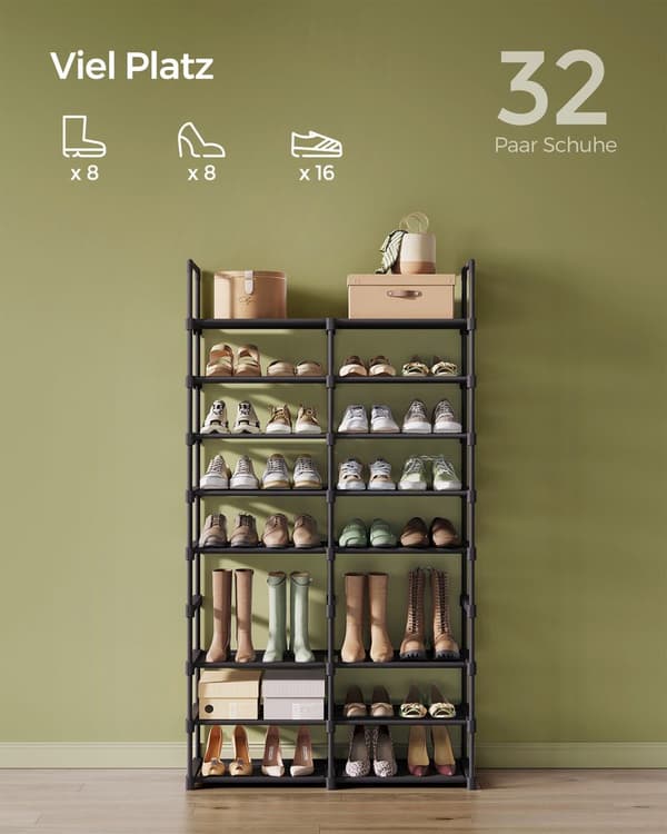Shoe Rack - med 8 nivåer - för 32 par skor - svart