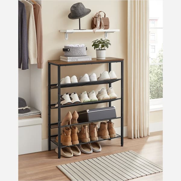 Sko rack med 5 niveauer og overflade til poser - industriel - brun / sort