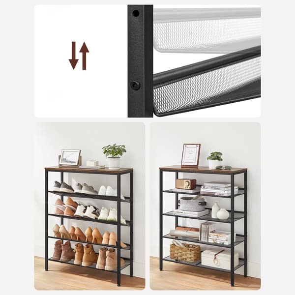 Sko rack med 5 niveauer og overflade til poser - industriel - brun / sort