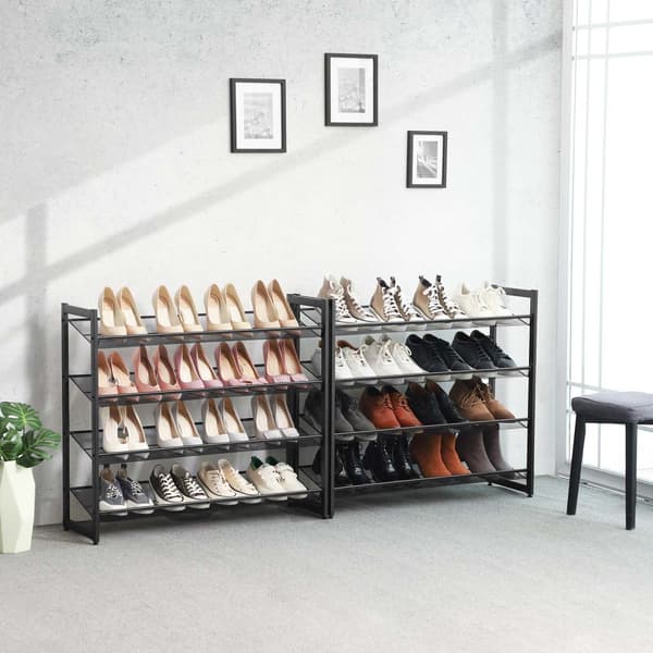 Shoe Rack - Uppsättning av 2 - 8 nivåer (2x4) - Stackbara skoarrangörer - Metal - Svart