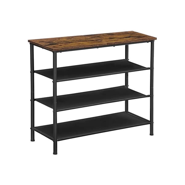 Sko rack - med 3 hylder - skoskab - polyester stof - metalramme - brun / sort