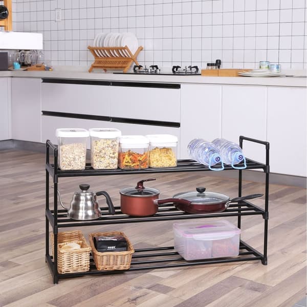 Sko rack - med 3 niveauer - til 12-15 par sko - metal - sort