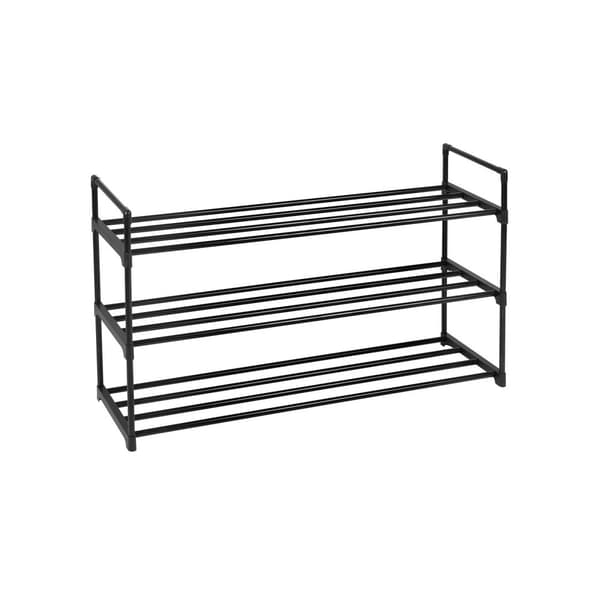 Sko rack - med 3 niveauer - til 12-15 par sko - metal - sort