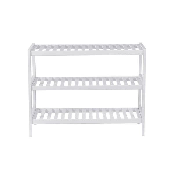 Sko rack - bambus - 3 niveauer - 70 x 55 x 26 cm - Hvid