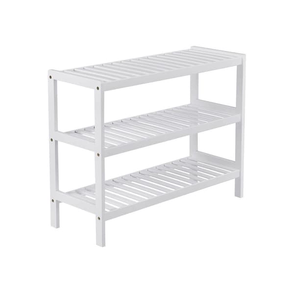 Sko rack - bambus - 3 niveauer - 70 x 55 x 26 cm - Hvid