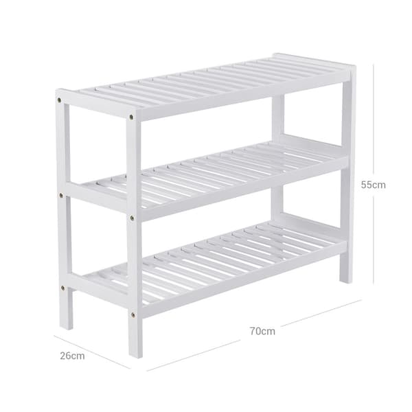 Sko rack - bambus - 3 niveauer - 70 x 55 x 26 cm - Hvid