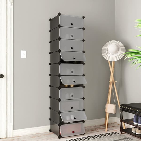 Sko rack - plastopbevaringsstativ - 10 -rum hylde -system - sort