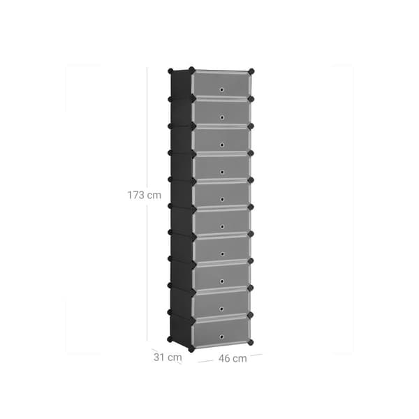 Sko rack - plastopbevaringsstativ - 10 -rum hylde -system - sort