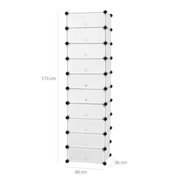 Shoe Rack - Hook -up Cupboard - Plastic - 10 Fack - With Doors - White