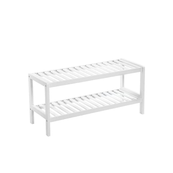 Shoe Rack - Bambu - 2 nivåer - Badrumshylla - Vit/naturligt