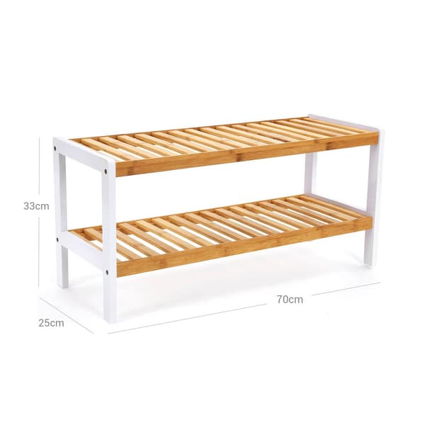 Kenkäteline - Bambu - 2 tasoa - kylpyhuoneen hylly - valkoinen/luonnollinen