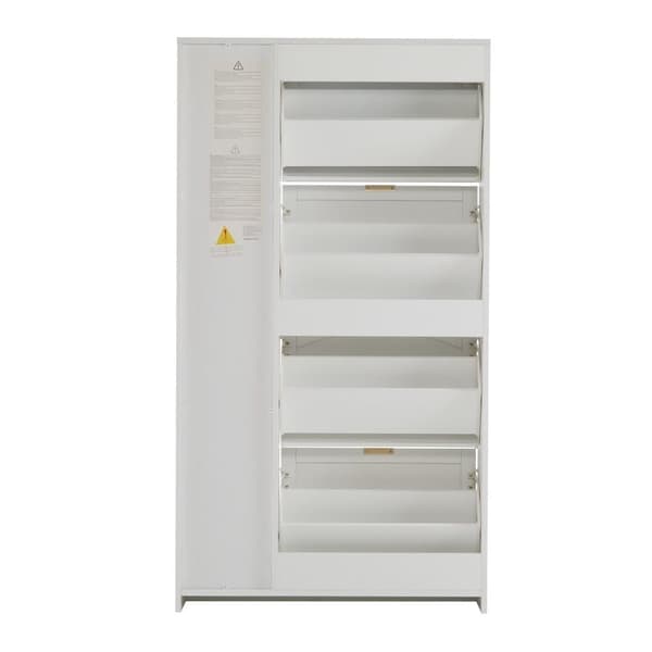 SCHUHSCHRANK WEISS MIT SPIEGEL 4 KLAPPFÄCHER/VERSTELLBARES REGAL B80/H147/T24